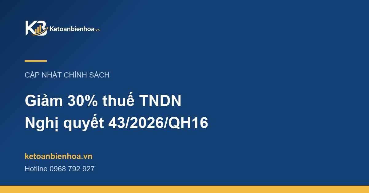 Nghị quyết 43/2026/QH16: giảm 30% thuế TNDN năm 2026–2027 cho doanh nghiệp doanh thu dưới 10 tỷ